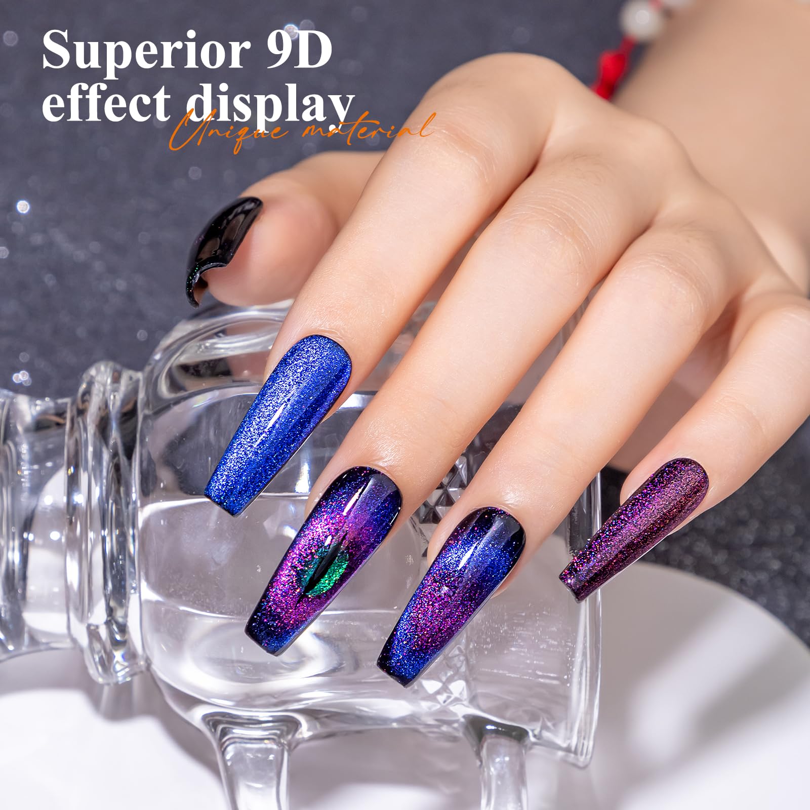 MIZHSE cat-eye color swatch demonstrates shifting chameleon tones under light.