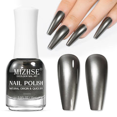 MIZHSE dark grey mirror nail polish bottle with chrome finish for chic daily wear