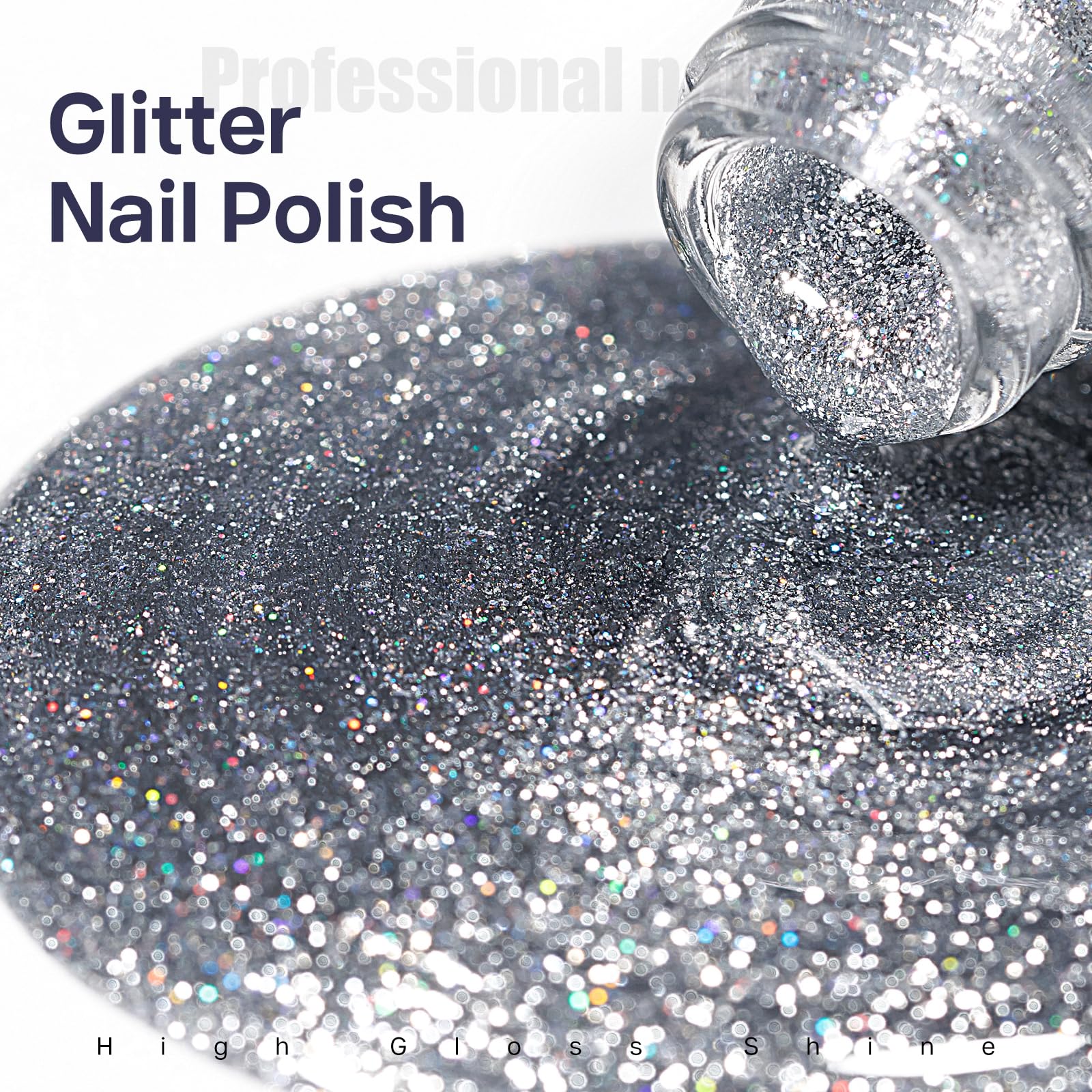 MIZHSE glitter silver nail polish bottle cap closeup highlights premium texture and quality