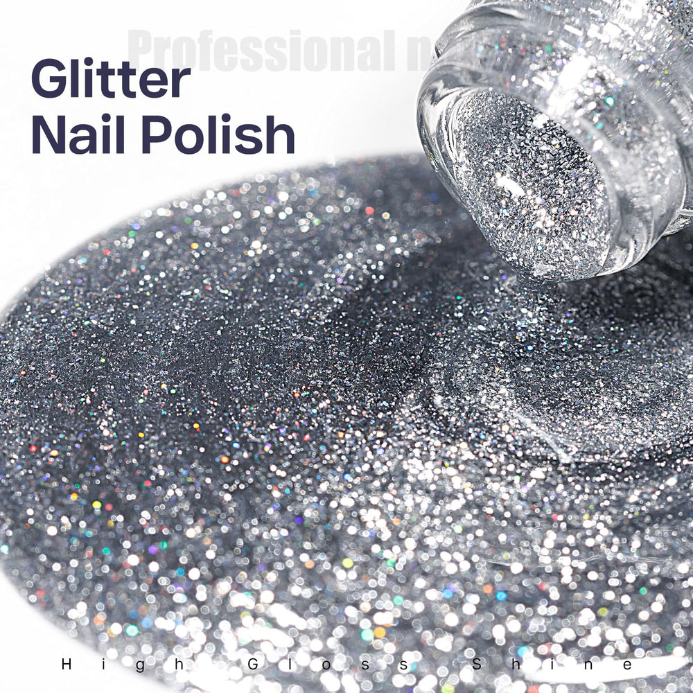 MIZHSE glitter silver nail polish bottle cap closeup highlights premium texture and quality
