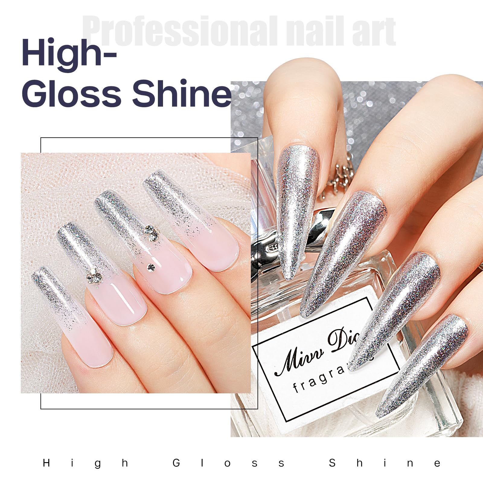 MIZHSE glitter silver nail polish brush applicator enables precise, even coats