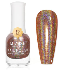 MIZHSE holographic nail polish bottle with brush revealing iridescent shimmer for fall color