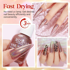 MIZHSE oil-based nail polish bottle display highlights fast air-dry capability without lamp