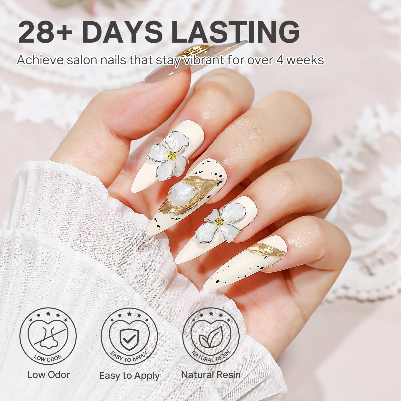 MIZHSE Pearl 3D gel works with chrome powder for brilliant rub and decorative effects.