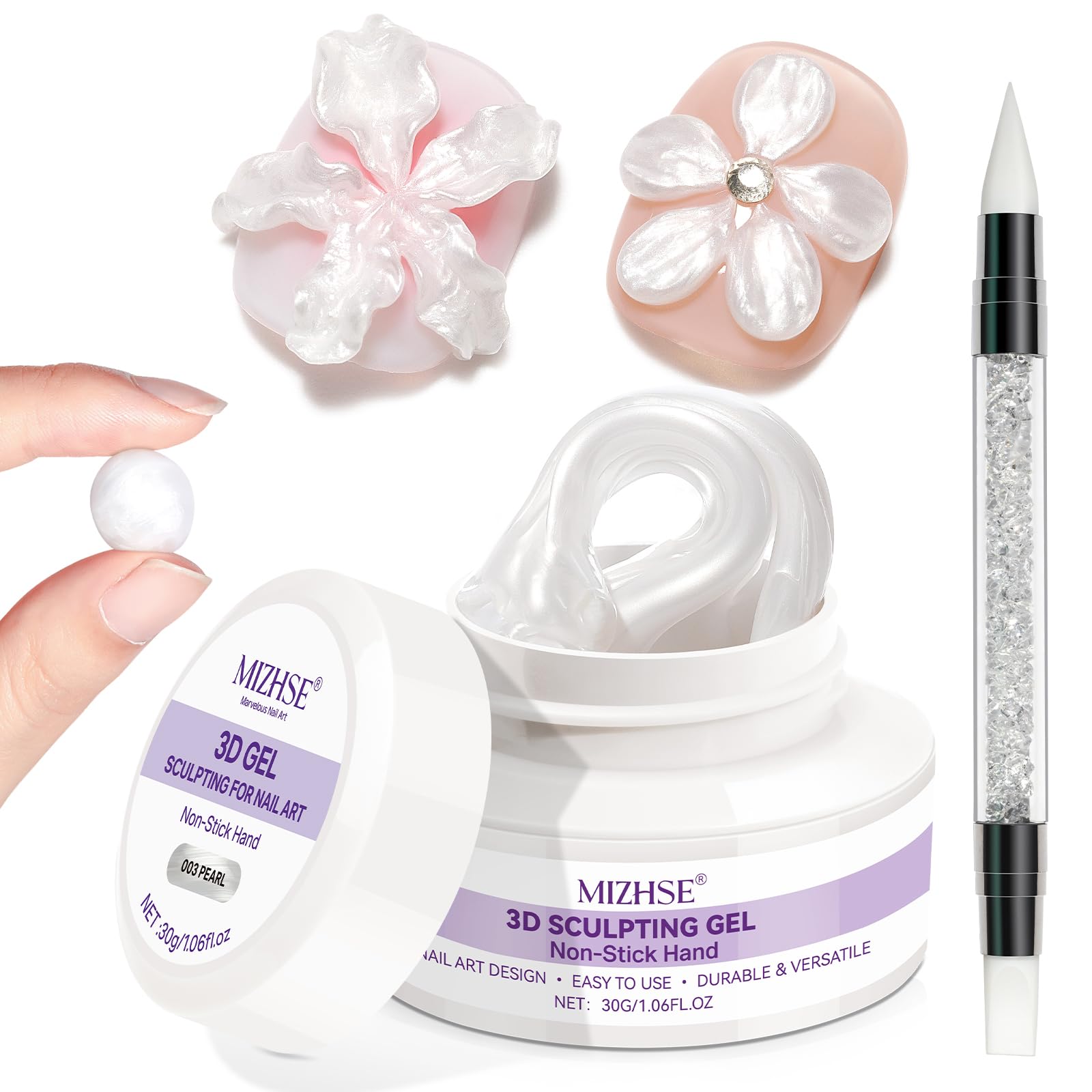 MIZHSE Pearl 3D gel shows solid texture for mess-free molding and precise sculpting.