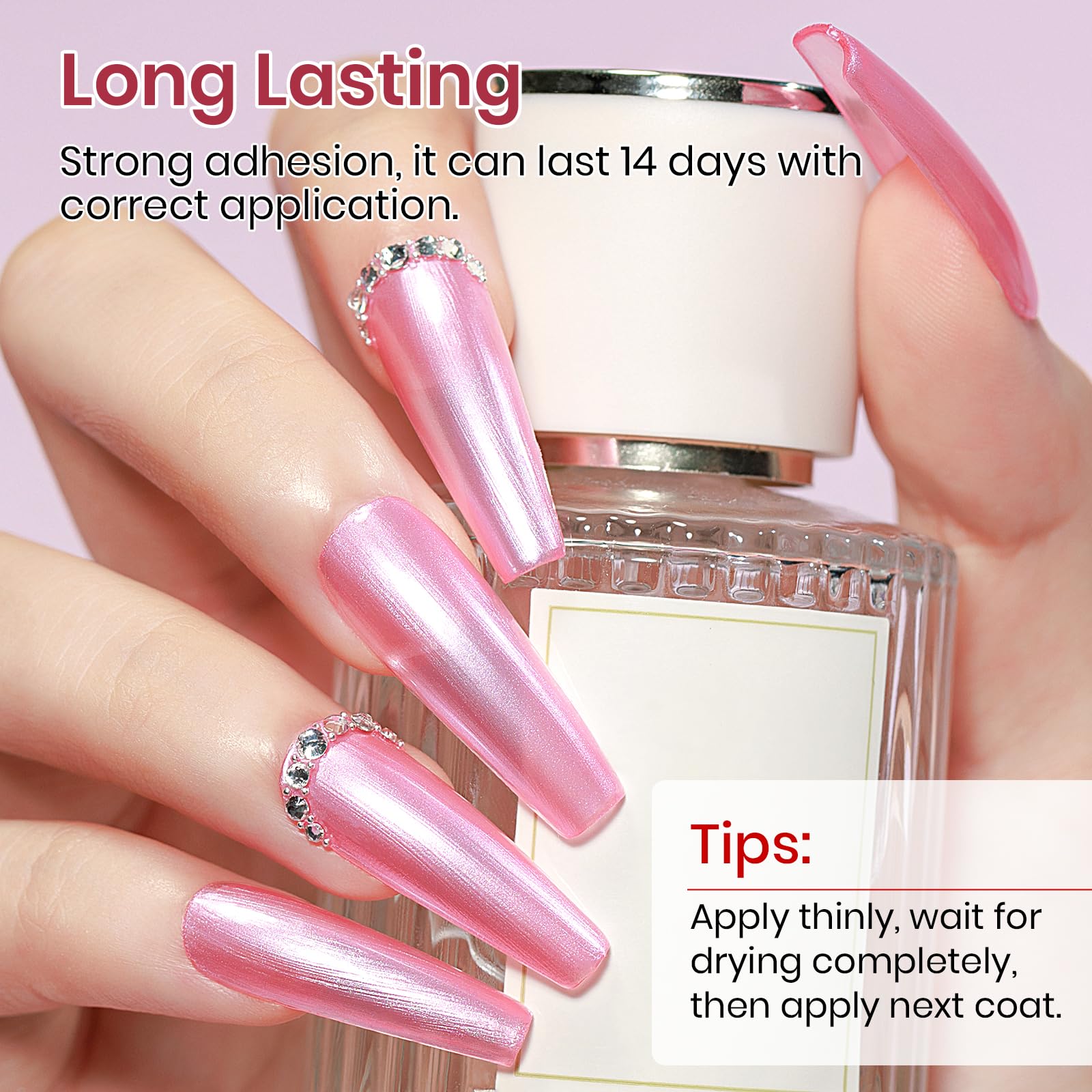 MIZHSE Pearlescent Rose Pink nails on hand with glossy finish.