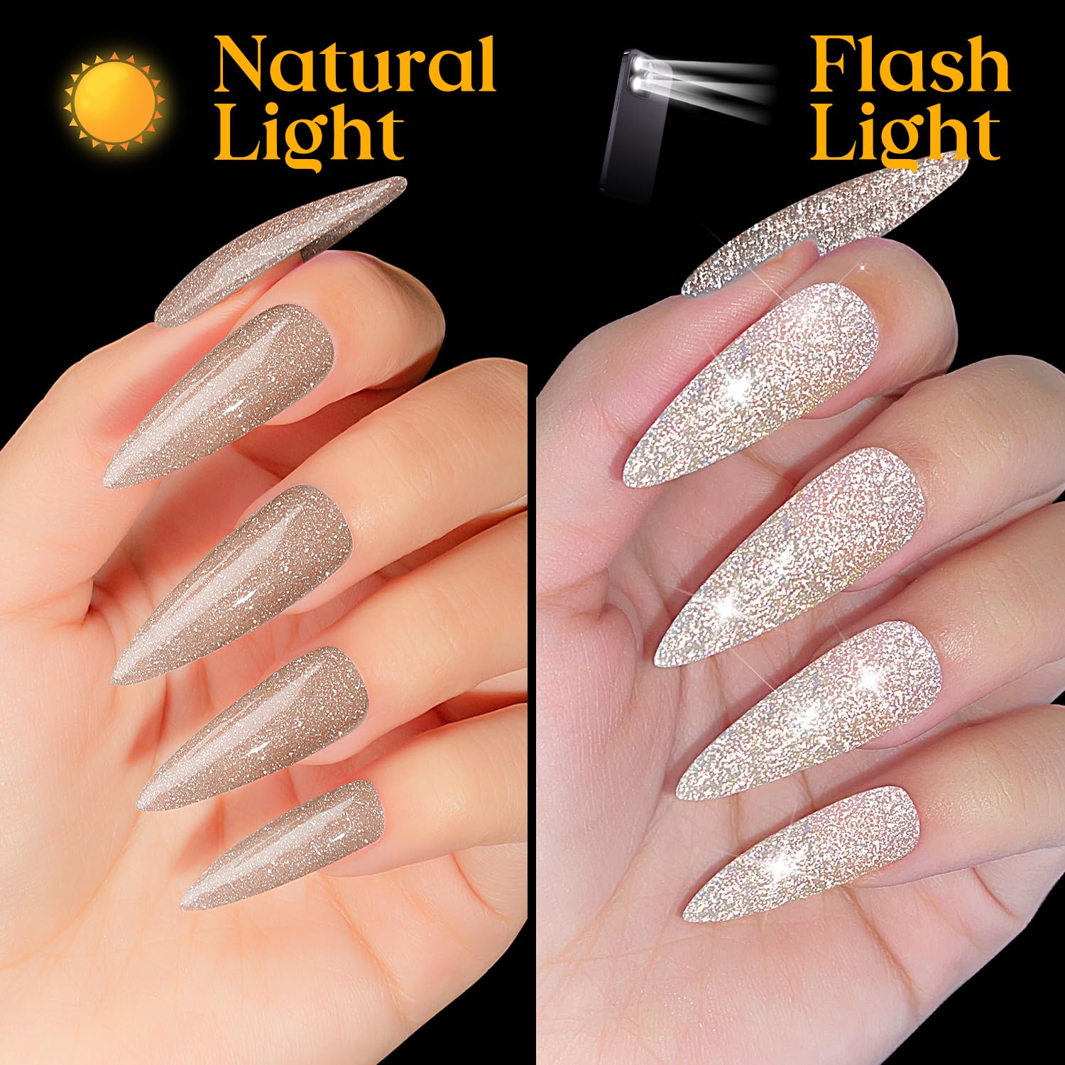 MIZHSE nail swatch under strobe light shows disco flashing effect