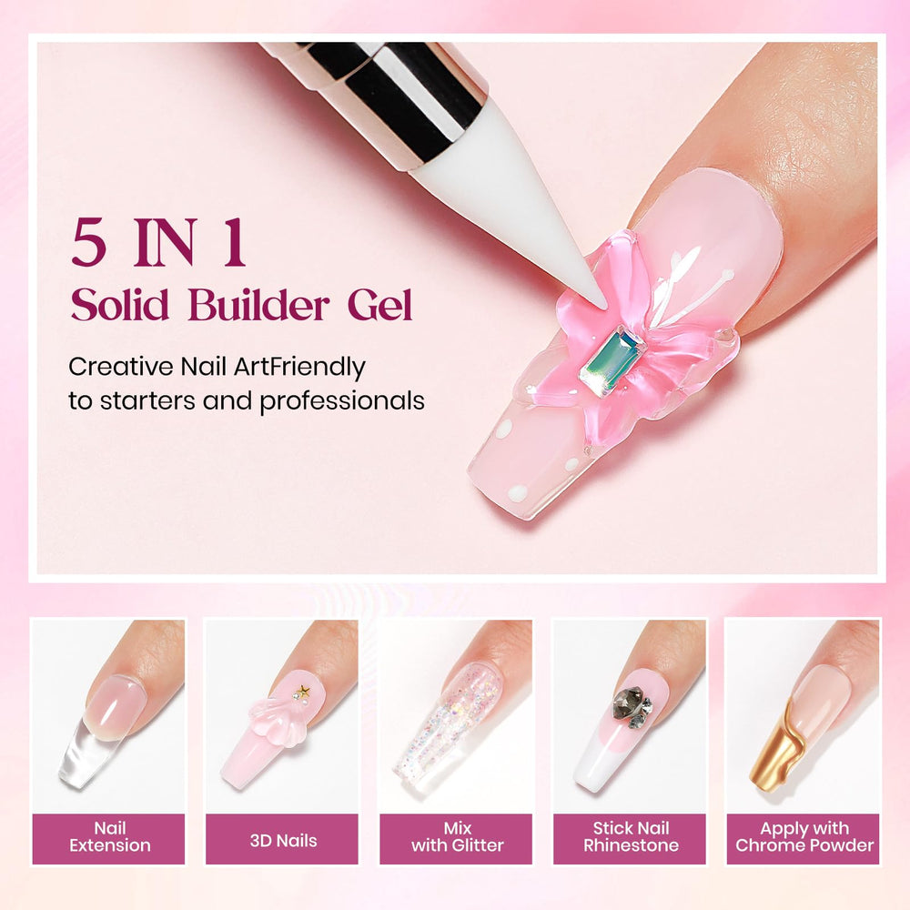 MIZHSE solid builder gel color swatches demonstrating 3D sculpting potential.