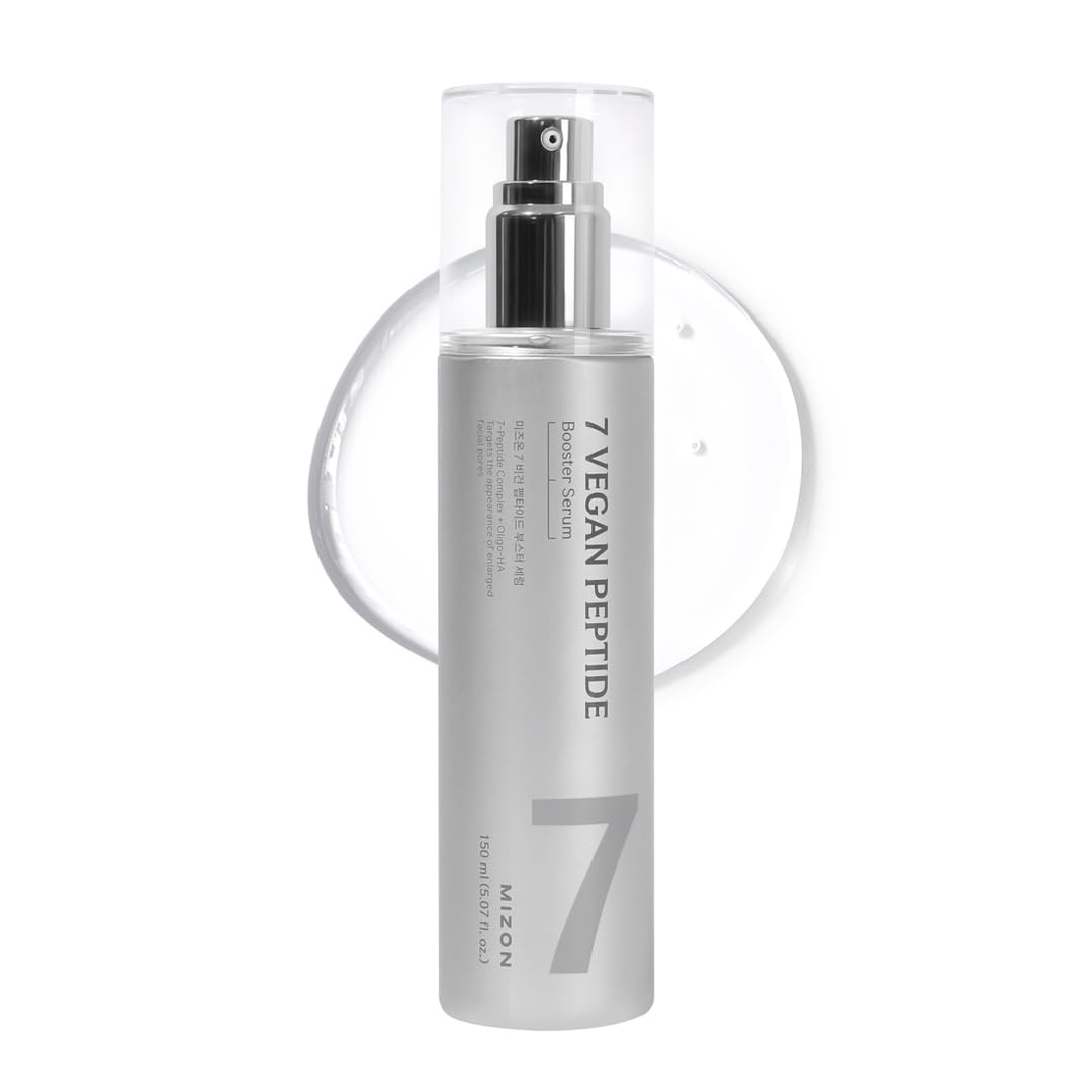 MIZON 7-Peptide Booster Serum bottle close-up highlighting hydration potential.