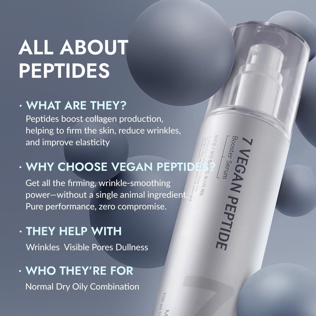 MIZON 7-Peptide Booster Serum texture swatch shows a light, fast-absorbing formula.