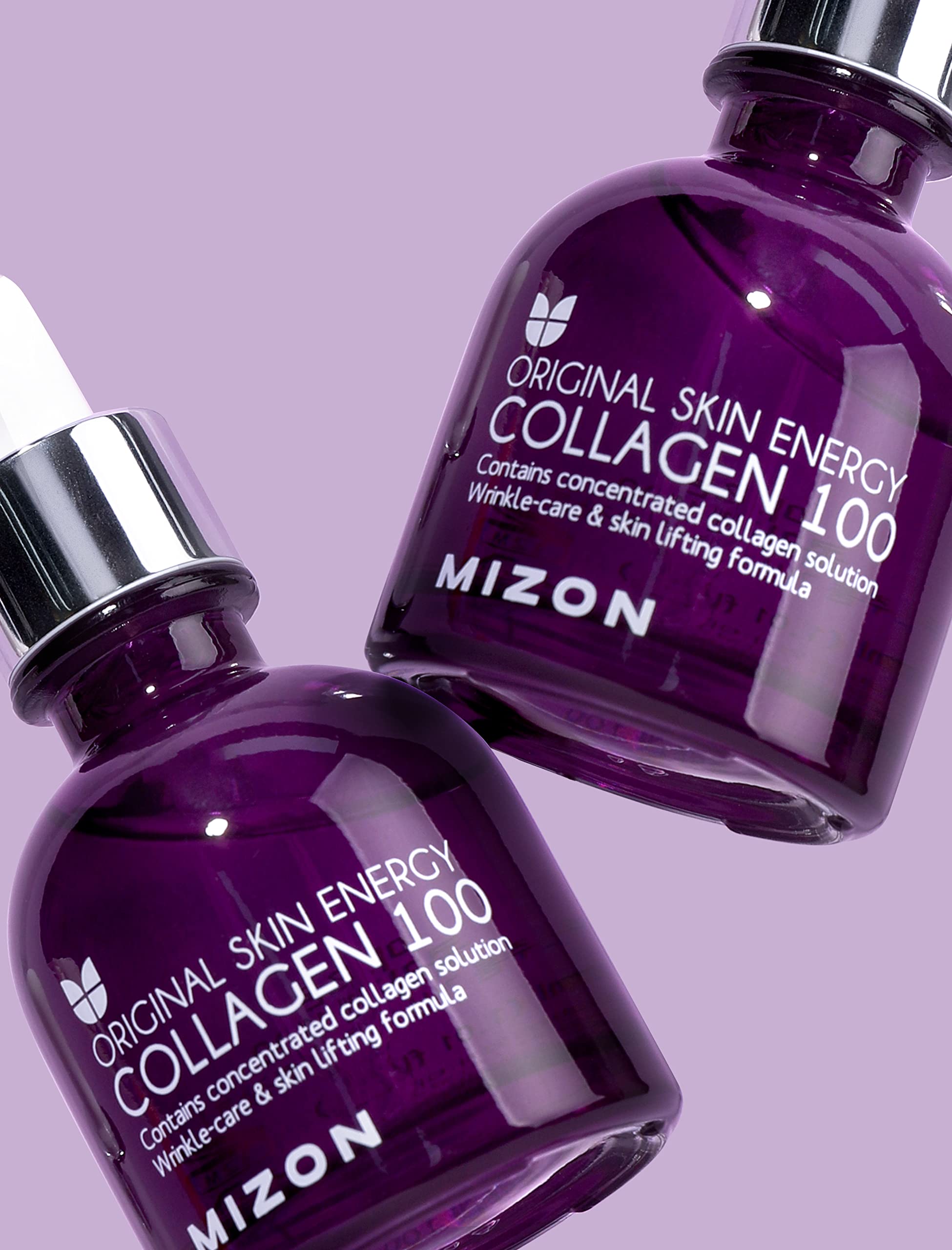 MIZON Collagen 100 ampoule glow shot hints at radiant, glass-skin finish.