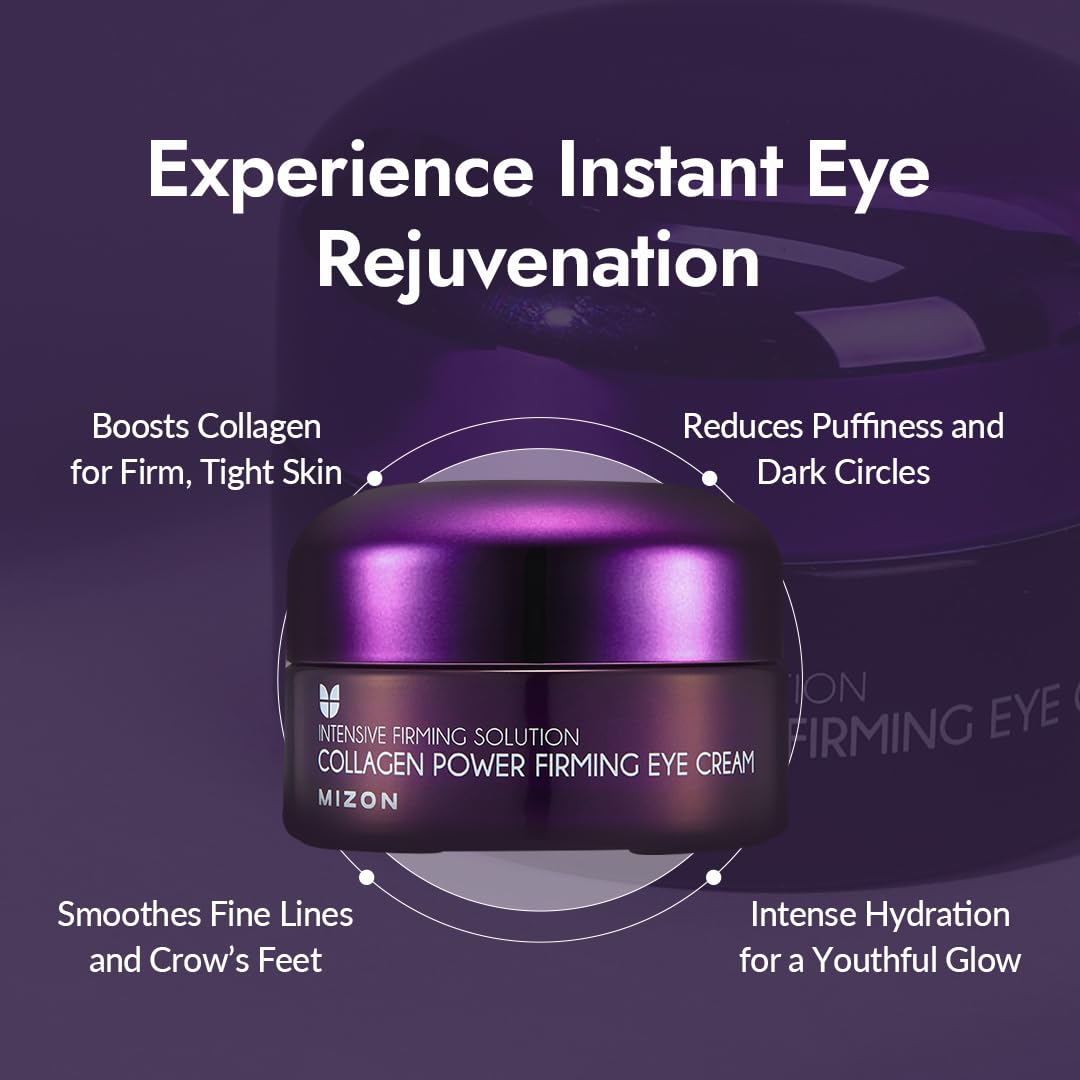 MIZON Collagen Power Firming Eye Cream texture closeup highlights rich, hydrating cream.