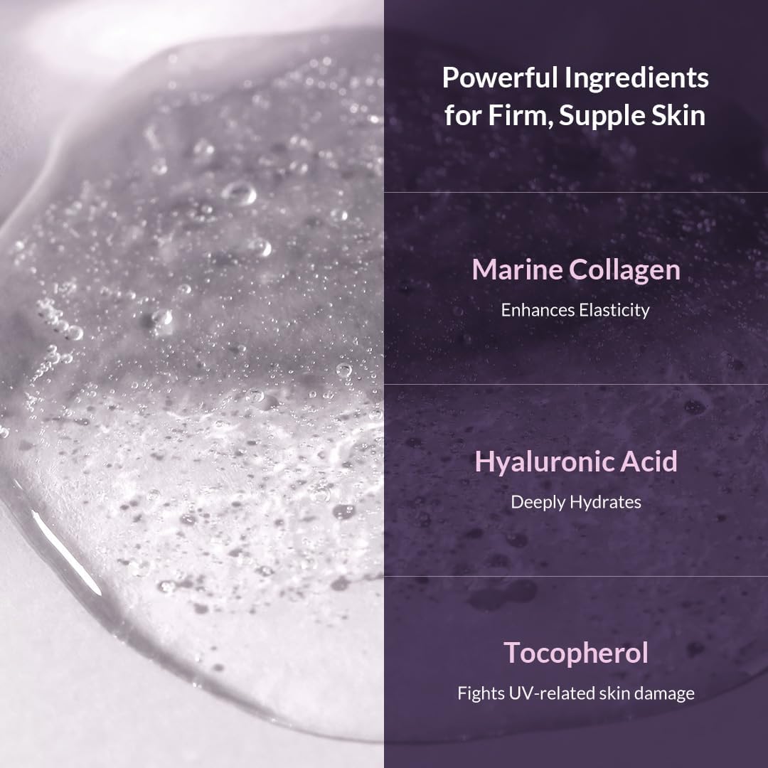 MIZON Collagen Power Lifting Toner ingredients graphic highlights marine collagen and adenosine.