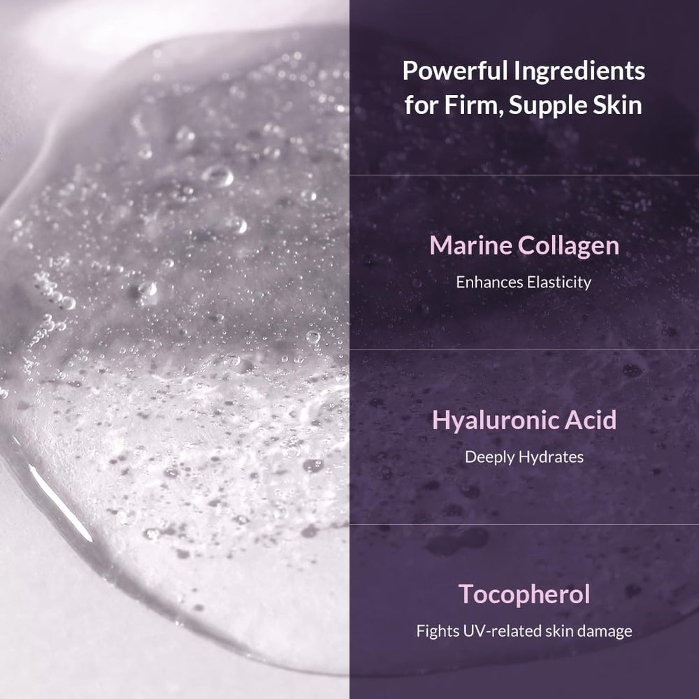 MIZON Collagen Power Lifting Toner ingredients graphic highlights marine collagen and adenosine.