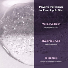 MIZON Collagen Power Lifting Toner ingredients graphic highlights marine collagen and adenosine.