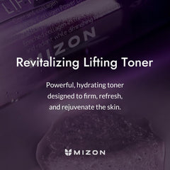 MIZON Collagen Power Lifting Toner texture closeup highlights lightweight emulsion.