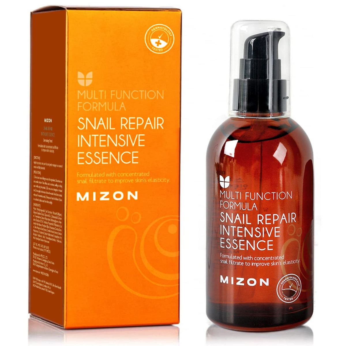 MIZON Snail Repair Intensive Essence bottle close-up highlighting hydrating snail mucin benefits.