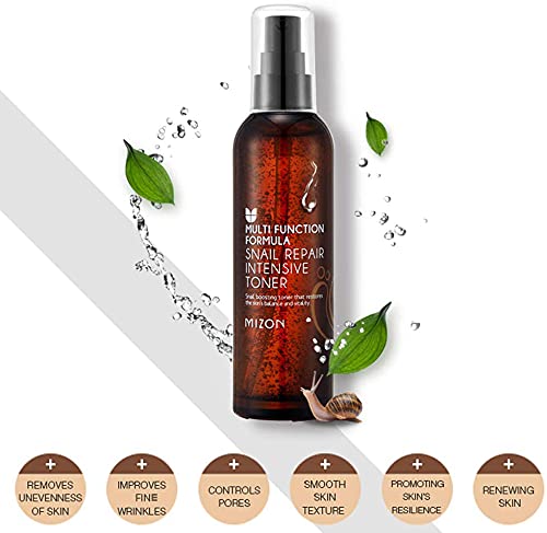 MIZON Snail Repair Toner packaging box signaling fragrance-free safety.