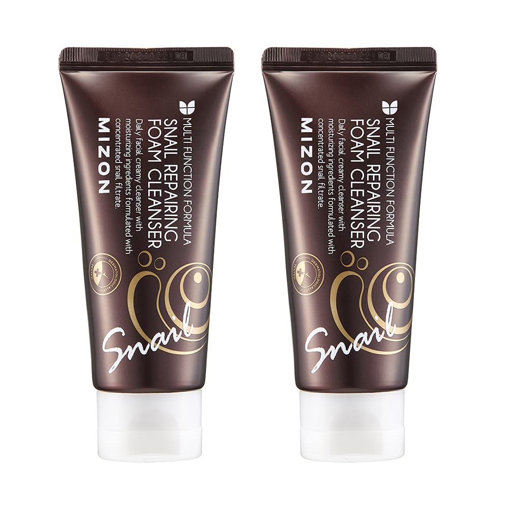 MIZON Snail Repairing Foam Cleanser bottle front for gentle pore cleansing and hydration.