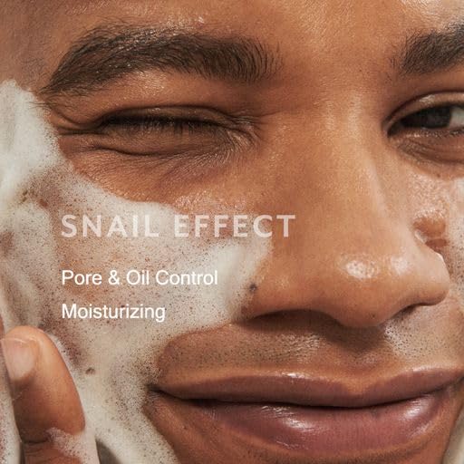 MIZON Snail Repairing Foam Cleanser pore care closeup highlights gentle exfoliation benefits.