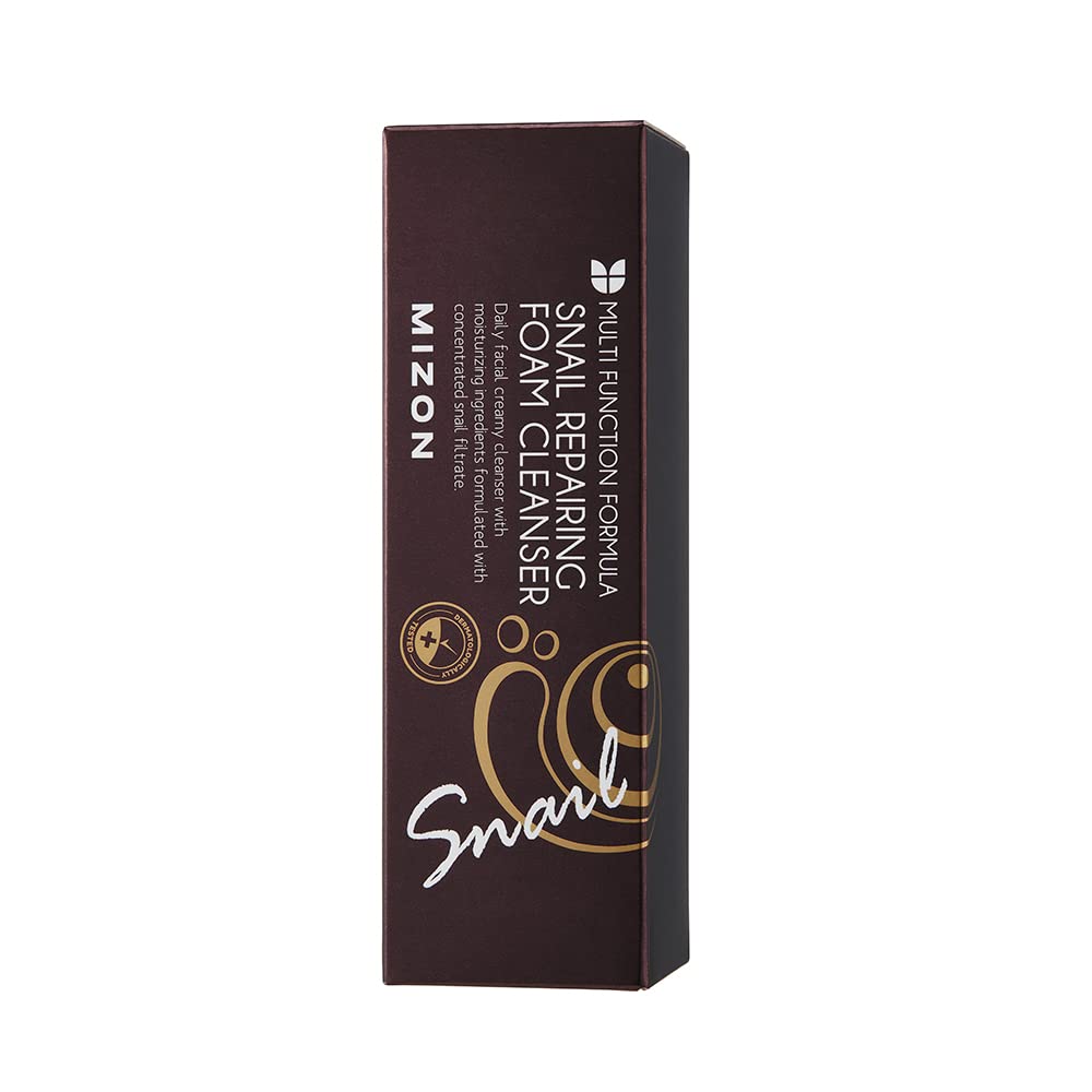 MIZON Snail Repairing Foam Cleanser pore-cleansing action with soft foam.
