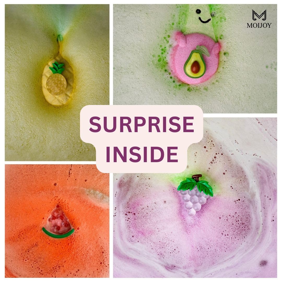MJ Moijoy avocado bath bomb with gentle color release for curious kids during baths.