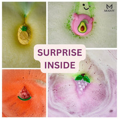 MJ Moijoy avocado bath bomb with gentle color release for curious kids during baths.