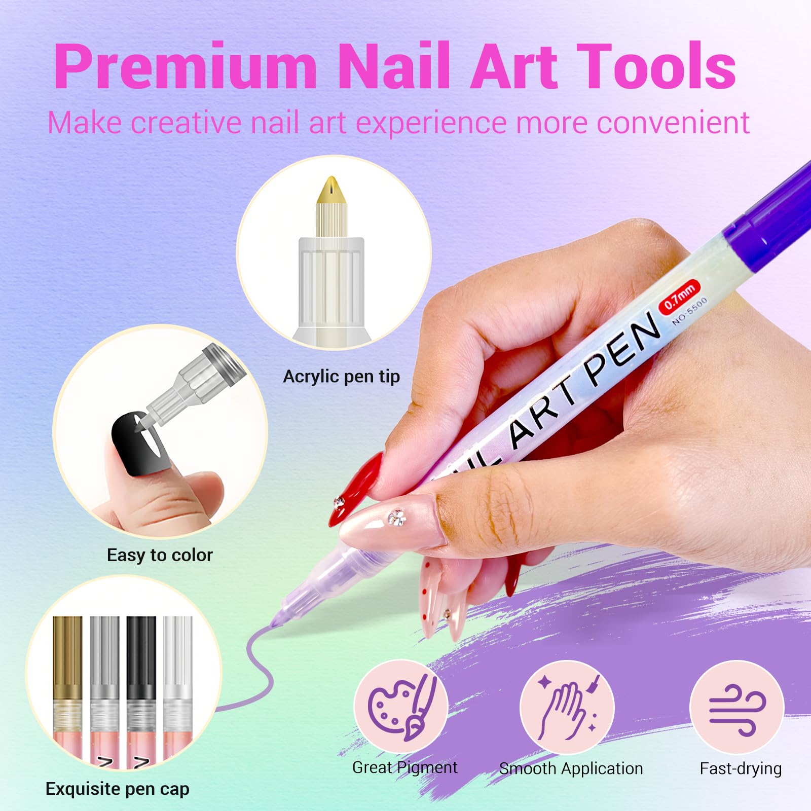 MKNZOME 12-color set shows vibrant range for creative nail art designs.