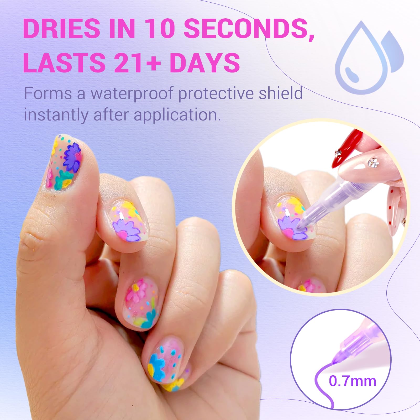 MKNZOME waterproof pigment resists moisture for lasting nail designs.