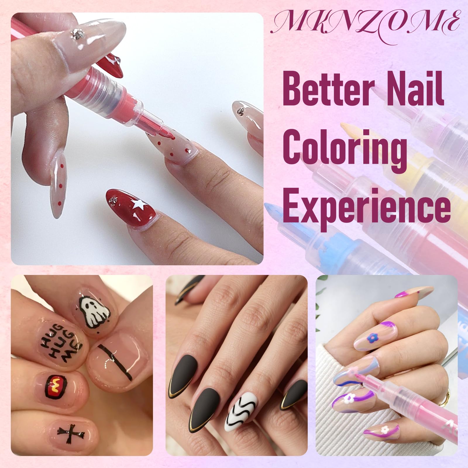 MKNZOME nail art on nails displaying intricate patterns and color depth