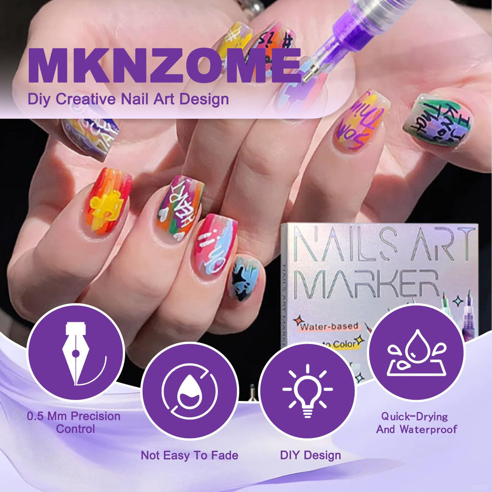 MKNZOME nail art pens secure cap design to prevent drying between uses.