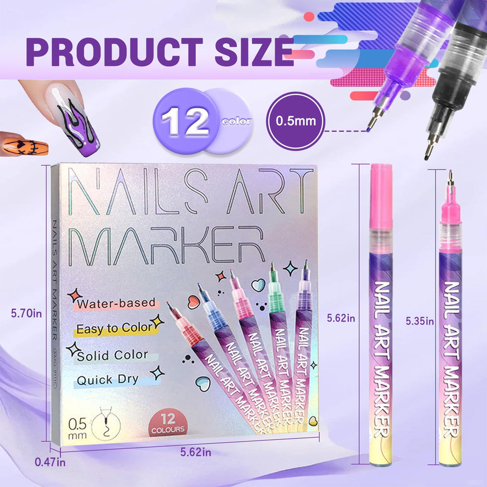MKNZOME nail art pens set of 12 colors for versatile designs.