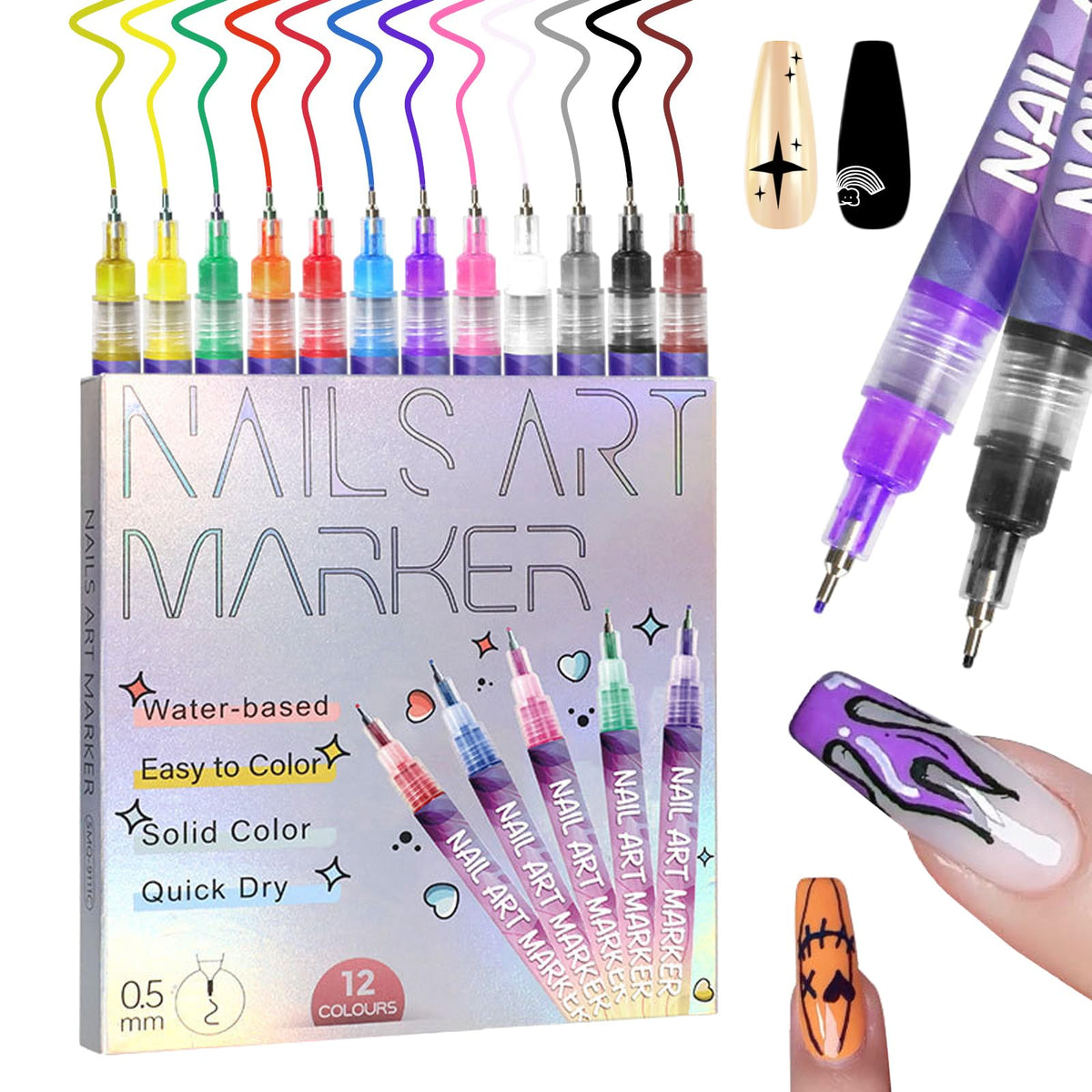 MKNZOME nail art pens precision tip close-up for detailed designs and crisp lines.