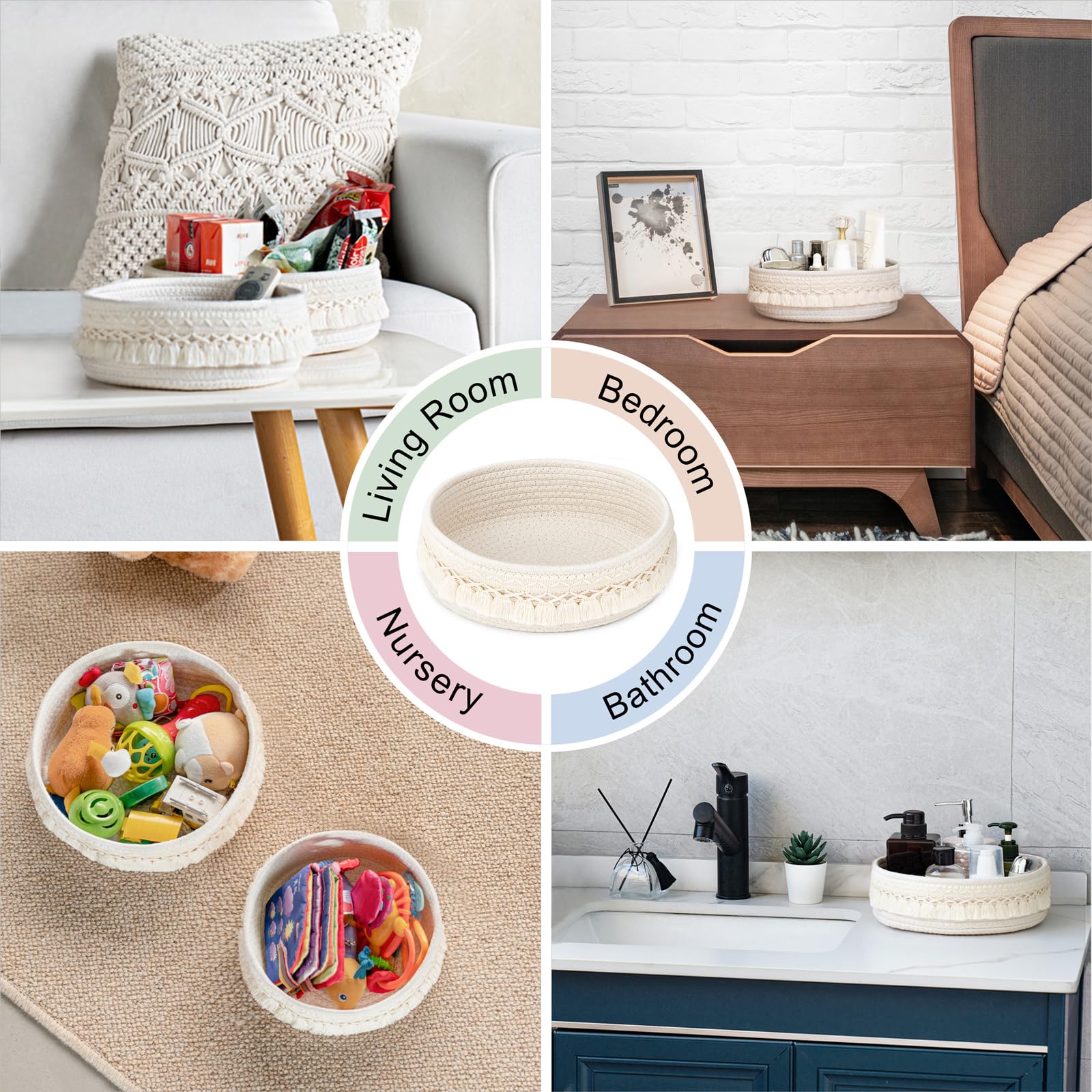 Mkono makeup storage basket on dresser keeps nail polish organized and within reach.