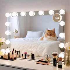 MKupView wall-mounted mirror with 15 dimmable LEDs for precise makeup.