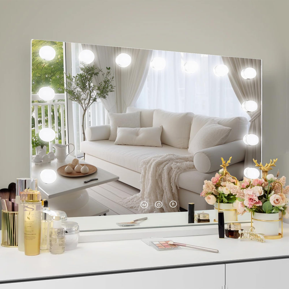 MKupView white finish complements a modern vanity.