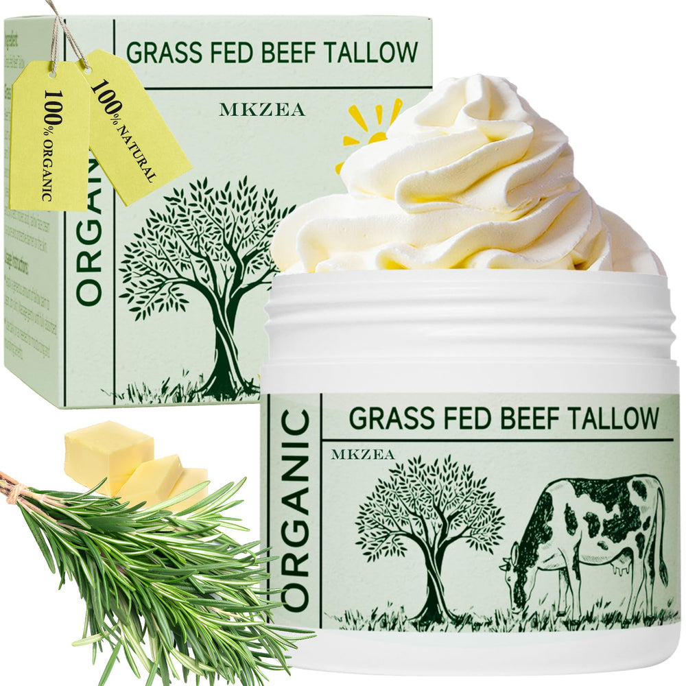 MKZEA beef tallow face moisturizer jar with whipped texture for deep hydration