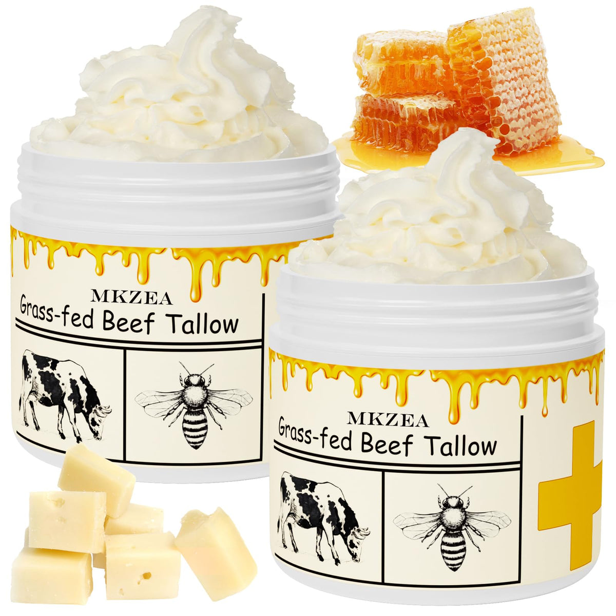 MKZEA beef tallow for skin jar demonstrates rich, everyday hydration with natural fatty acids.