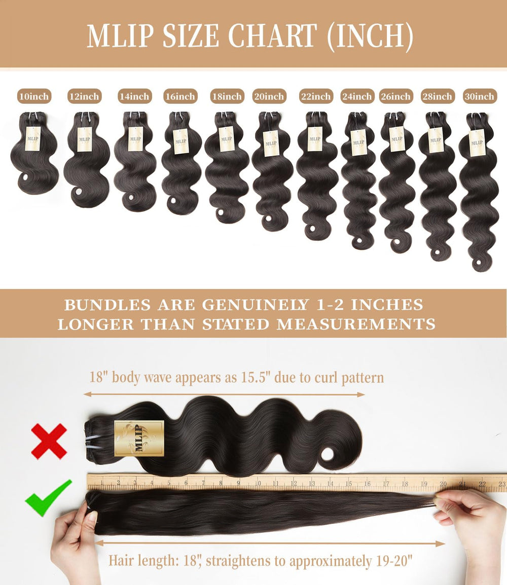 MLIP Raw Indian Body Wave bundle 18-inch for natural full length and styling flexibility.