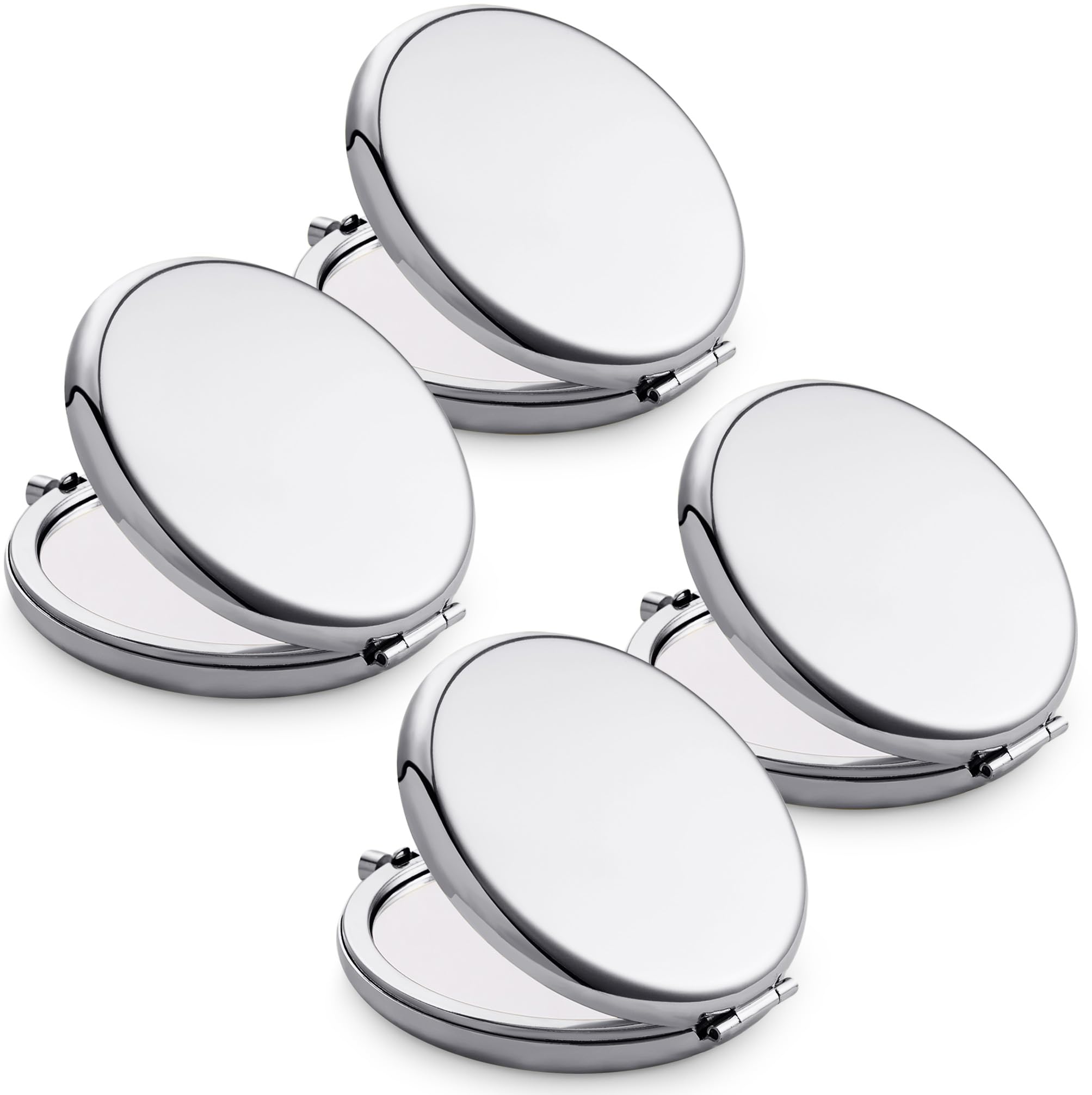 MLLXX compact mirror double-sided in silver offers quick, precise checks for makeup on the go.