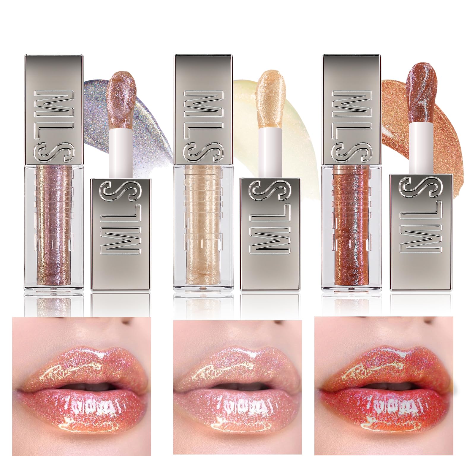 MLSMILE diamond glitter lip gloss tube with shimmering shine for bold lips.