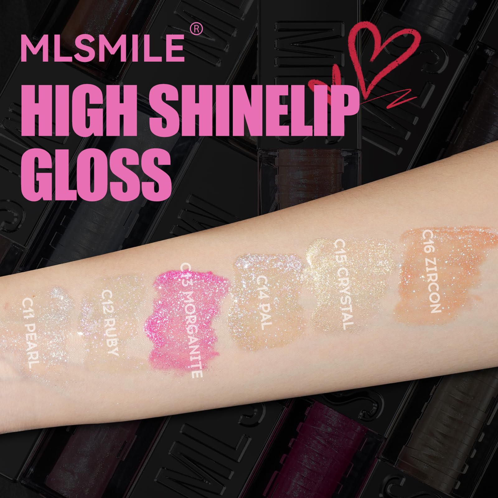 MLSMILE lip gloss applicator brush enabling smooth, precise application.