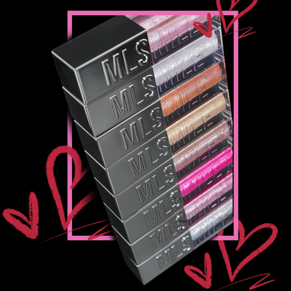 MLSMILE lip gloss closeup showing high-shine sparkle and texture.