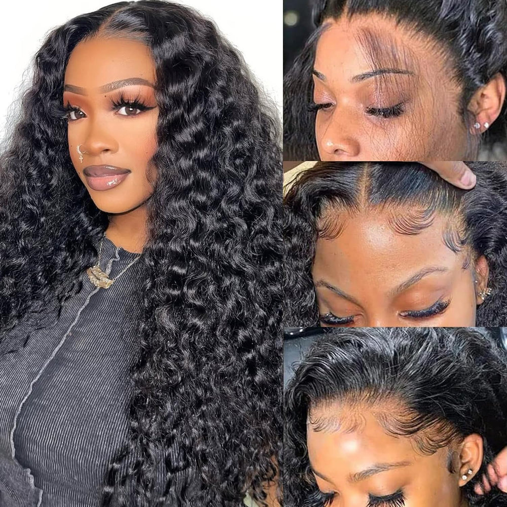 MMFZPHEIR water wave lace front wig, front view, showcasing full 200% density for natural fullness.
