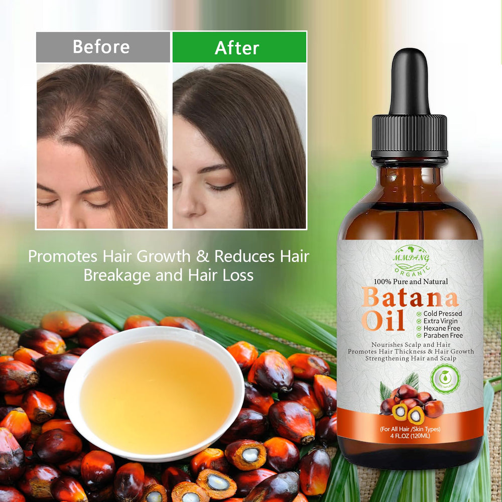MMPANG Batana Oil drops on hair illustrate deep hydration for smoother strands.