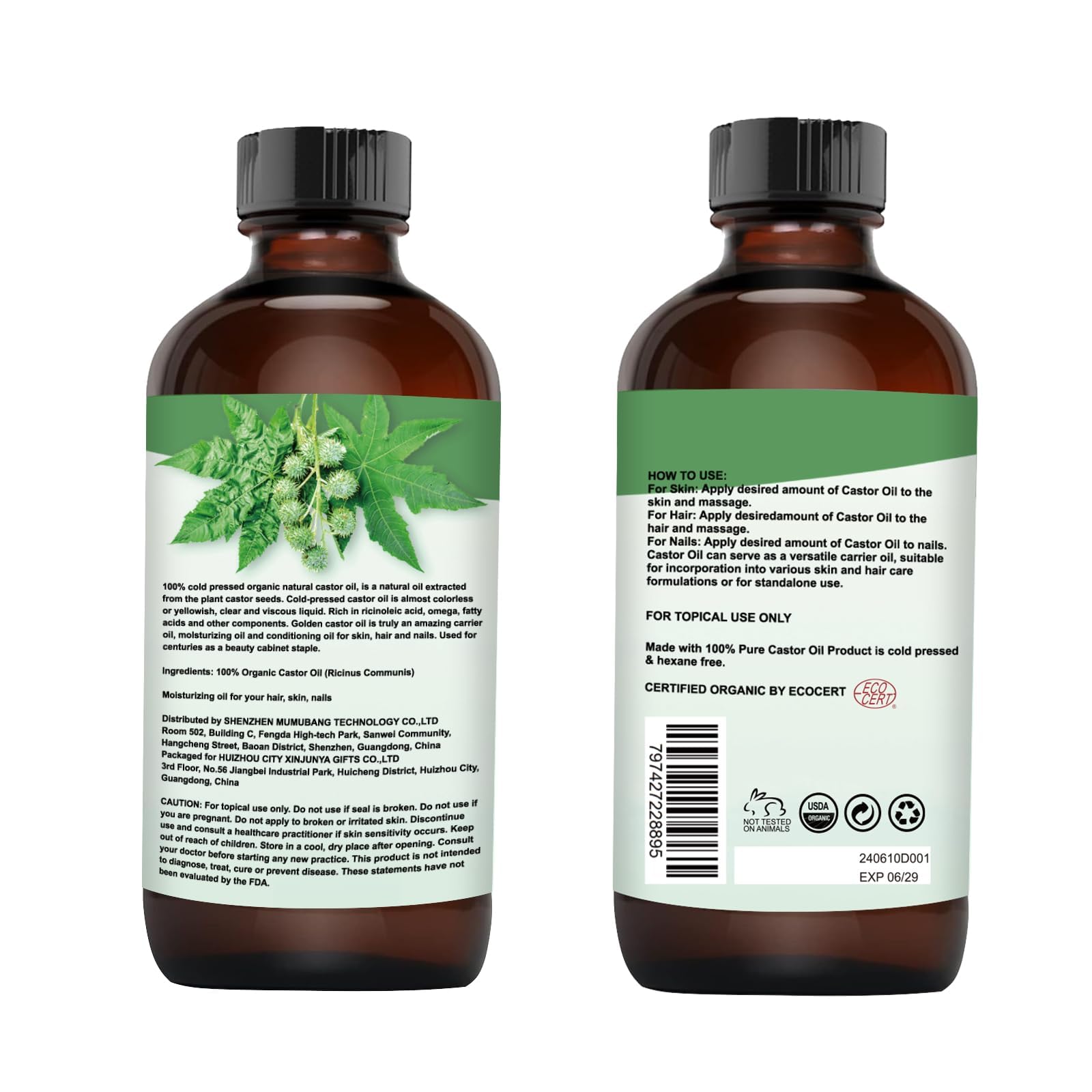 MMPANG Castor Oil pour closeup shows clear, rich oil ideal for scalp and lashes.