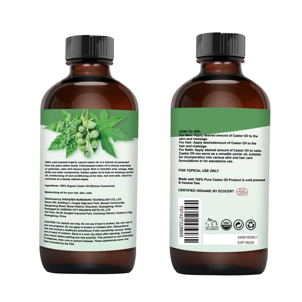 MMPANG Castor Oil pour closeup shows clear, rich oil ideal for scalp and lashes.