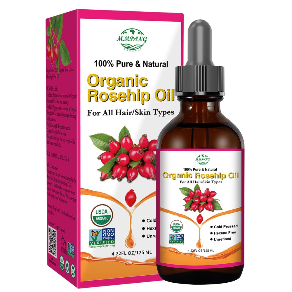 MMPANG Rosehip Oil bottle close-up showing pure formula for skin hydration