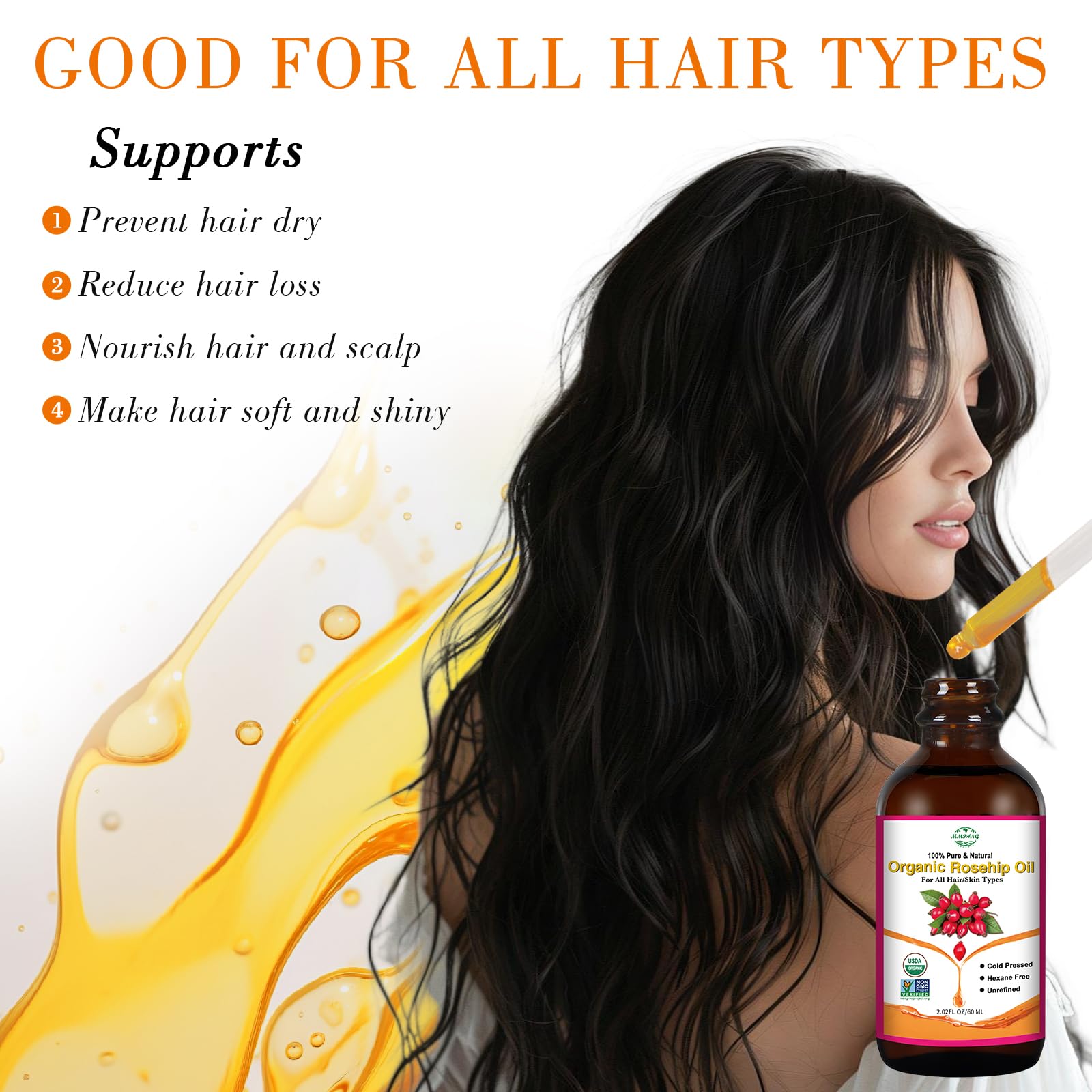 MMPANG Rosehip Oil for hair provides moisture and strength