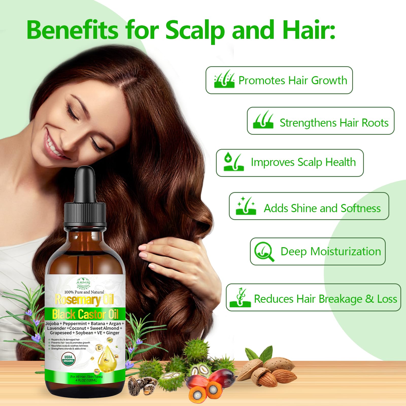 MMPANG rosemary oil label close-up highlights organic, cold-pressed blend.